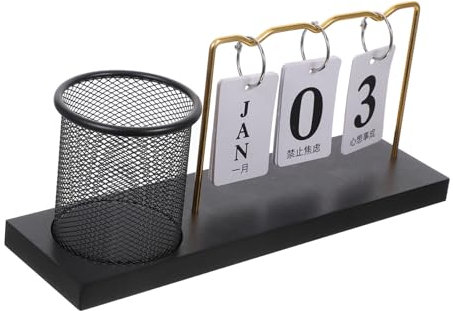 Operitacx Wooden Calendar Pen Holder Cute Flip Perpetual Desk Organizer for Office Classroom Home Flip Perpetual Calendar and Pen Organizer for Desk