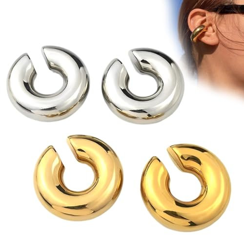 ZUWIJEQ 2 Paare Ear Cuff, Chunky Ohrringe für Damen, Damen Einstellbar Ohrclips Damen Ohne Ohrlöcher Knorpel Ohrmanschette Ohne Ohrloch Fake Piercing Ohrringe Earcuffs Set Ohrschmuck Ohrklemme
