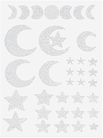 FINGERINSPIRE 70 Stück Sterne/Mond Muster Zum Aufbügeln Kristall Strass Aufkleber 19x20mm Sterne/Mond Strass Transfer Strass Transfer Zum Aufbügeln Hotfix Transfer Strass Transfers Aufnäher