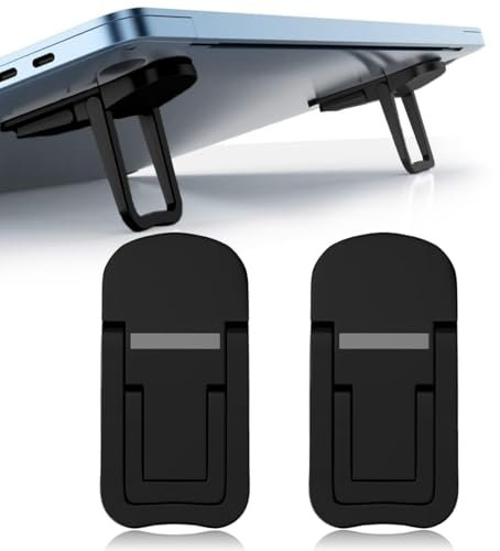 SGERUFZ Lot de 2 mini supports pour ordinateur portable, rehausseur de clavier portable, pliable, invisible, en métal, pieds pour ordinateur portable avec silicone antidérapant (noir)