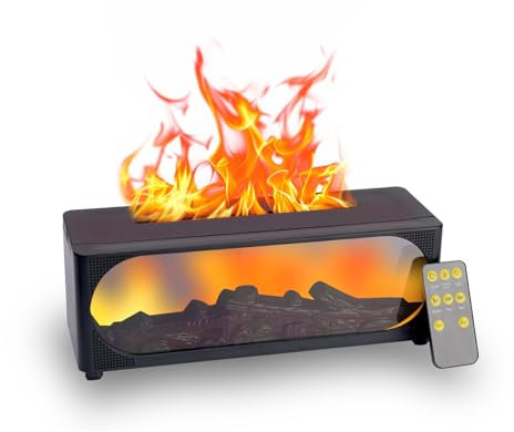 Lnopever 7-Colour Flame Diffuser for Home: 450mL Flame Air Diffuser with Remote Control & Bluetooth Speaker Fireplace Humidifier with Auto-Off Electric Diffusers for Bedroom Office (Black)