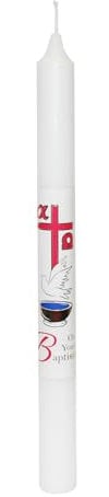 First Light - Candela per battesimo, con croce e colomba, 25 cm, colore: Bianco
