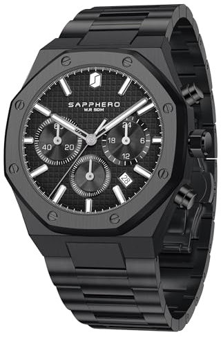 SAPPHERO Herren Uhren Luxus 50M Wasserdicht Armbanduhr für Männer Geschäftlich Datum Sport Zeit Mode Stahlband Uhr Geschenk für Männer