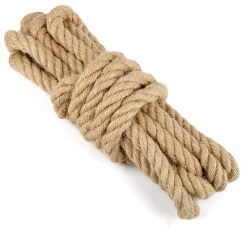 Corda di canapa, 20 mm, 5 m, corda di iuta naturale, corda di iuta per giardino, artigianato, imballaggi e decorazioni