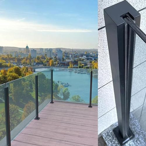 garde-corps en verre, Système de garde-corps en verre et acier inoxydable 304, poteau de balustrade en verre for clôture de piscine, balcon, escaliers(Black end Post,130cm(51 1/8))