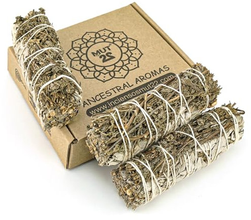 MUT22 3 Salvia Blanca con Artemisa para Quemar, Hierba de Purificación y Armonía, Salvia Apiana 100% Natural, Ideal para Limpieza Espiritual y Rituales Energéticos