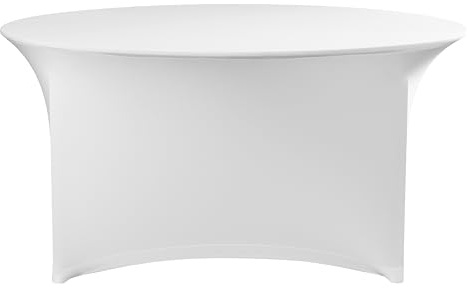 HENDI Tischhusse, rund, geeignet für Tische mit einem Durchmesser von ø150 cm, pflegeleicht, kein Bügeln nötig, Stoff: Easy Jersey 160 g/m², 90prozent Polyester, 10prozent Elastan, 1500x(H)760mm, Weiß