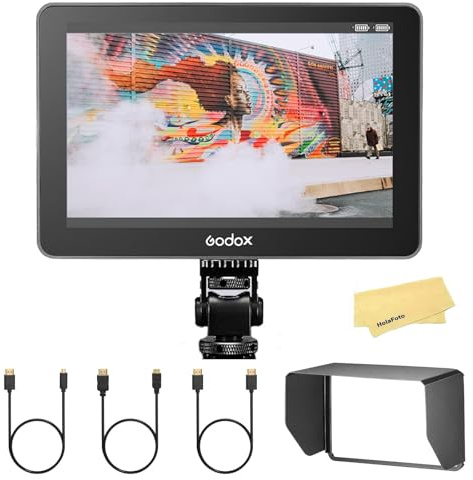 Godox GM7S 4K 1200nit HDMI 7 Zoll Ultraheller Kameramonitor,160°H/160°V Betrachtungswinkel,25 Benutzerdefinierte LUT-Dateien,DC/Typ-C-Stromversorgung,1920 x 1200 Höhere Auflösung
