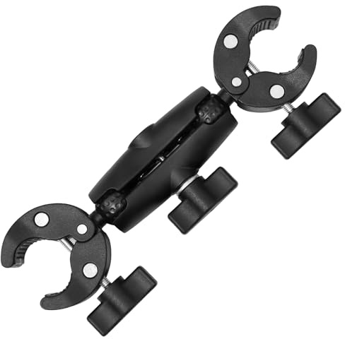 Keboyoe Soporte de Doble Abrazadera Abrazadera de Cámara Ajustable con Brazo Bola de 360° para Soporte de Luz Paraguas Trípode Reflector Bicicleta Manillar de Motocicleta Barra Transversal