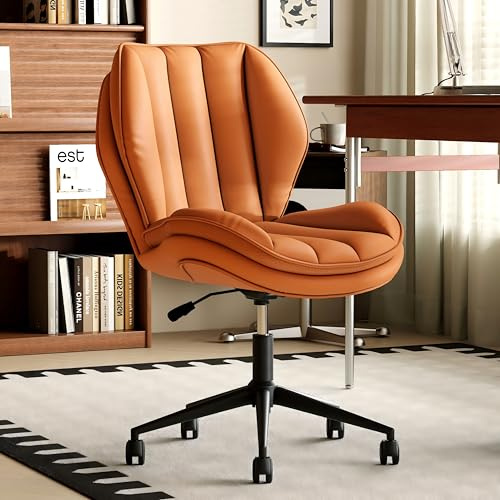 EIZIMZVU Bürostuhl ohne Armlehne, Ergonomischer Bürostuhl mit Rollen bis 150kg, Höhenverstellbar Home Office Chair aus PU Leder, Schreibtischstuhl (Braun)