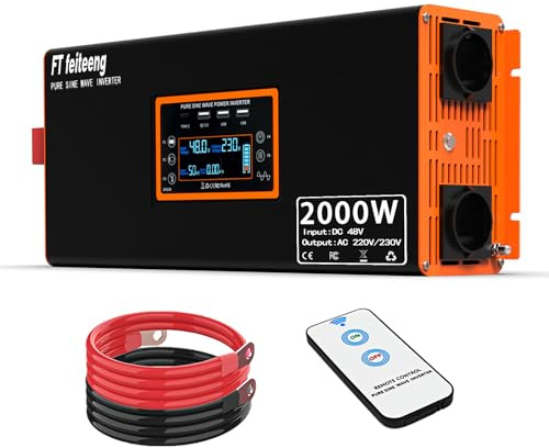 2000W Convertisseur 48V 220V Pur Sinus Onduleur,transformateur 48v 220v | 2000W Convertisseur 48V 220V Pur Sinus Onduleur,transformateur 48v 220v Télécommande, pour Les Systèmes Solaires,Camping