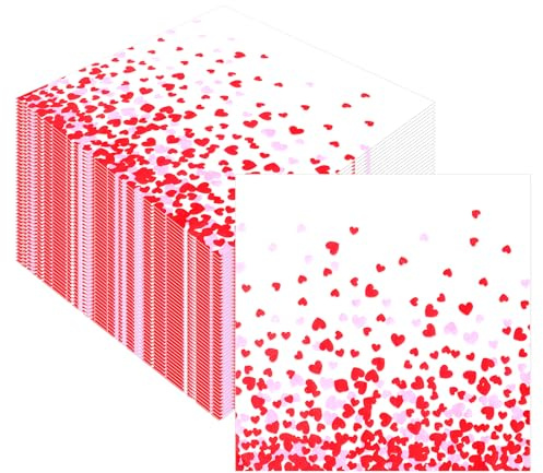 Pwsap 60 Pezzi Tovaglioli di Carta San Valentino, Rossi Rosa Cuore Tovaglioli da Cocktail Monouso Valentine Decorazioni da Tavola per Pranzo Cene Romantiche Anniversario Compleanni Matrimoni Festa