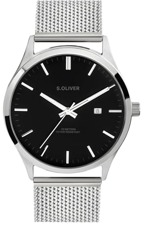 s.Oliver Herrenuhr - 42 mm - analoge Armbanduhr mit Quarzwerk - flaches Gehäuse - 3 Zeiger - hoher 5 ATM wasserdicht - Kratzfest