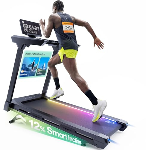 UREVO Smart Laufband für Marathonläufer, 12% Auto-Steigung, 20 km/h | Leiser 4,0-PS-Dual-Brushless-Antrieb, klappbar und montagefrei, mit 12-Punkt-Dämpfung – für Marathontraining zu Hause