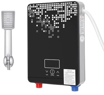 Mqwdxzfes Elektrischer Mini Durchlauferhitzer 6500W 220V, Elektro Warmwasserbereiter mit LED Display & Handbrause, Untertisch Wassererhitzer mit Memory Funktion, für Küche Bad Friseur Wohnmobil