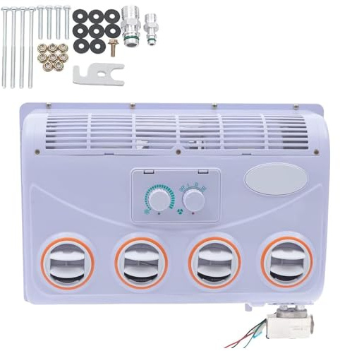 PioMue Conjunto evaporador de Aire Acondicionado para RV de 12V/24V, Conjunto evaporador de Aire Acondicionado de 360°, 32 núcleos de Aluminio, para Coche, Caravana, camión, autobús, Autocaravana 12V