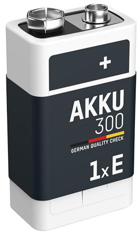 ANSMANN Akku 9V Block Typ 300mAh NiMH mit geringer Selbstentladung - Wiederaufladbare Batterien maxE mit hoher Kapazität - 9 Volt Batterie ideal für Messgerät Multimeter Spielzeug Fernbedienung uvm, 1 Stück