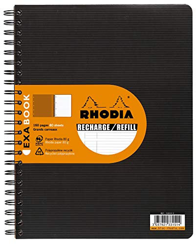 Rhodia 133146C Spiralblock (DIN A4, 21 x 29,7 cm, liniert, 80 Blatt, ideal für Ihre Notizen) 1 Stück schwarz