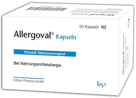 Allergoval Kapseln bei Nahrungsmittelallergie, antiallergisch und antientzündlich direkt im Magen-Darm-Trakt, mit 100 mg Natriumcromoglicat, ohne Titandioxid, für Kinder & Erwachsene, 50 St