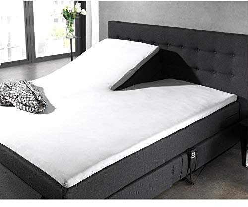 Splittopper Spannbetttuch, 100% Baumwolle, 90cm Schlitztiefe, Matratzen-Split-Spannbetttuch, Weiß 180 x 210 cm