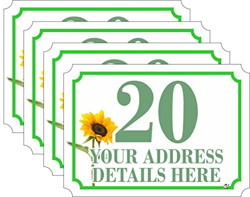 Set of 4 (A6 = 148MM X 105MM) Personalised Wheelie bin Stickers (4 Pack) Printed with Your Street, Road or House Name (A6)(New Flower Design) (Sunflower)