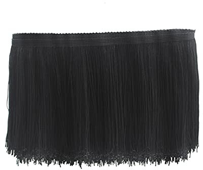 Yalulu 10 Meter Länge 15cm Breite Quaste Seidig Fransen Geschnitten Fransenborte Kostüm Quaste trimmen Garment Apparel Spitzenborte Nähzubehör (Schwarz)
