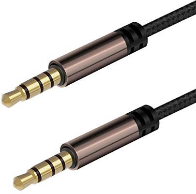 LoongGate AUX câble 4 pôles, 3,5 mm Nylon tressé sans enchevêtrement mâle auxiliaire à mâle stéréo Jack Cordon pour Voiture/Home stereos, Haut-Parleur, Casque (3M)