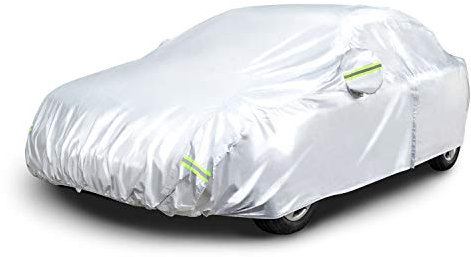 Amazon Basics – Wetterfeste Auto-Abdeckung, silberfarben, 150-D-Oxford, Limousinen bis 510 cm