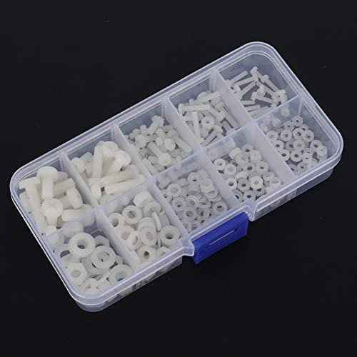 M2 M2.5 M3 M4 M5 Schrauben Muttern Set, 270 STÜCKE Nylon Schraubenmutter Unterlegscheibe Sortiment für Befestigungselemente(Weiß)