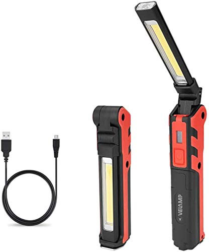 VELAMP KUBRIK – Lampada da lavoro LED ricaricabile – Con braccio snodato – Doppia funzione - Tecnologia LED COB elevata luminosità – Con magnete e gancio – Ideale come luce di ispezione