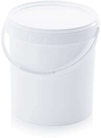 Cubo de 20 l con tapa, apto para alimentos, 20 litros, color blanco
