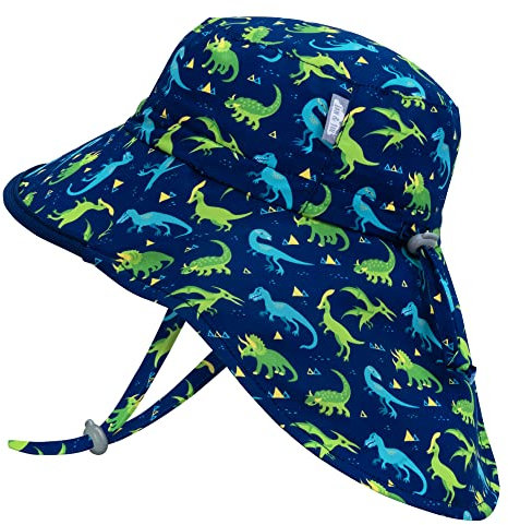 Jan & Jul Schnell Trocknender Baby Sonnenhut für Jungen mit Verstellbarem Riemen (M: 6-24 Monate, Dinoland)