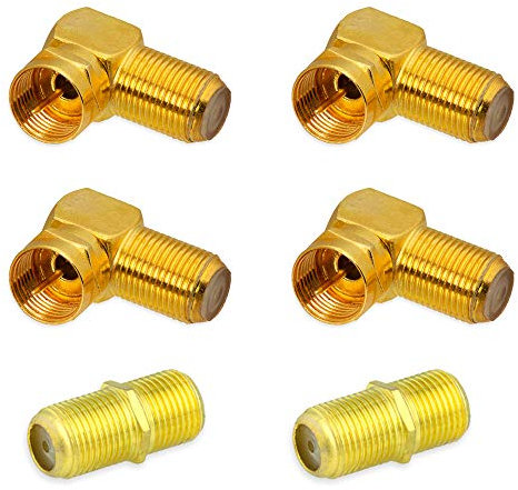 E.T 4x F-Winkeladapter + 2x F-Doppelbuchse Sat Stecker Winkel Adapter vergoldet F Buchse Winkelstecker