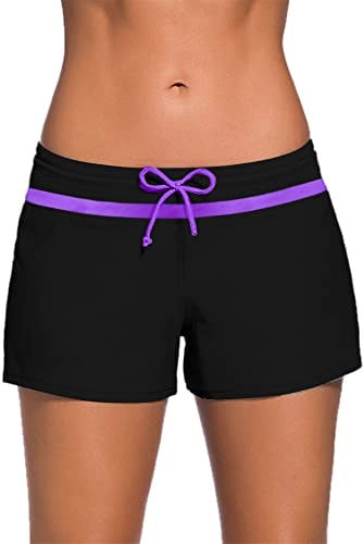 Boardshort Femme Plage Shorts De Bain, Femme Bas De Maillot | Séchage Rapide & Cordon De Serrage & Style Boyleg | Eté Boardshort De Couleur Unie Multiusage, Essentials Short De Bain pour Femme