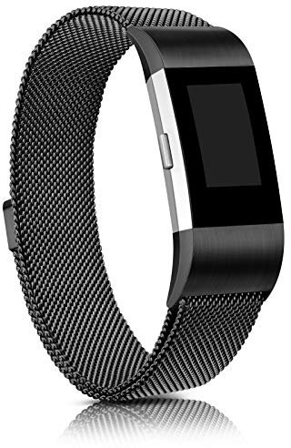 Demark Kompatibel für Fitbit Charge 2 Armband, Edelstahl Magnetschloss Ersatzarmbänder Kompatibel für Fitbit Charge 2, Männer Frauen (Schwarz, Large)