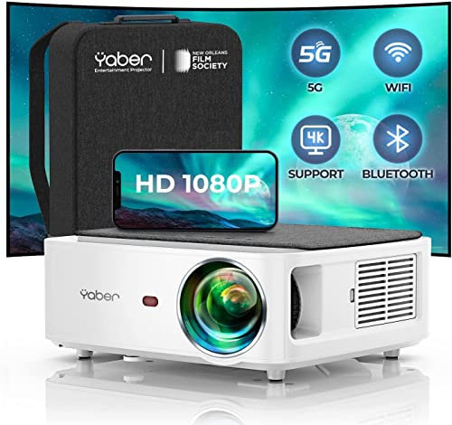 Beamer Full HD 1080P, YABER WiFi Bluetooth Beamer Heimkino 4K Video Support 4D/4P Trapezkorrektur, -50% Zoom, PPT Präsentation, Tragbare Projektor mit Tasche Kompatibel mit TV Stick/PC/PS5