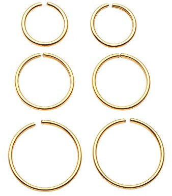 JSDDE 6pcs 20G Stainless Steel Nose Ring Hoop Septum Lip Tragus Earring Cartilage Helix Piercing 6mm-10mm Gold