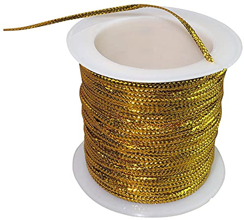 AERZETIX - C51749 - Filo dorato rotolo di corda lucida ritorta - Ø1mm x 23 metri - colore oro - per confezione gioielli collana ricamo decorazione - progetti creativi cucito arte artigianato
