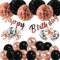 Décoration d'anniversaire en or rose et noir, bannière de ballon de joyeux anniversaire, fleur de tissu, ballons pour 16e 18e 21e 30e 50e 60e fournitures de décoration de fête d'anniversaire