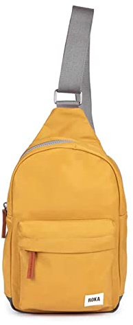ROKA London Willesden Sling Bag – Lightweight Recycled Nylon Crossbody Bag for Women & Men, Water-Resistant Everyday Shoulder Bag with Secure Zip Pockets & Adjustable Strap (Corn, S)