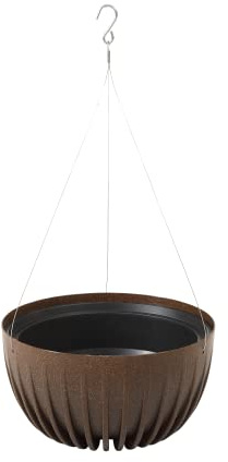 Lamela Hanging MIRA Flowerpot Herb Planter | With Steel Hanger and Insert | Balcony Garden Container Bucket | Unique Surface Design | (Plastic + Coffee, Ø30 Espresso)