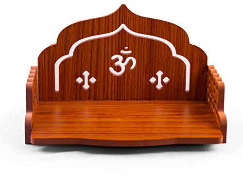 Holz-Tempel, Wandmontage, zum Aufhängen, Tischplatte, Pooja Mandir Gott, Ständer Regal für Zuhause, Büro und Geschenk (Om)