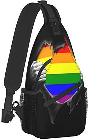 Anti-Diebstahl-Crossbody-Rucksack Gay Pride Rainbow Lgbt Auseinanderziehbare schwarze Sling-Umhängetasche für Männer und Frauen, langlebig, verstellbare Sporttasche, Radfahren, Reisen, Wandern, Tagesr