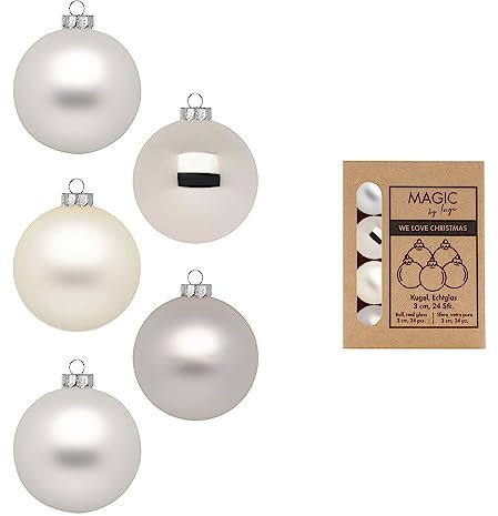 Weihnachtskugeln Glas 3cm x 24 Stück in Kartonbox Christbaumkugeln klein Cloud Dancer