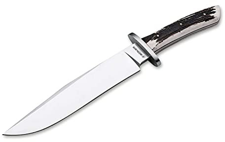 ARBOLITO BÖKER El Gigante 2.0 Hirschhorn - klassisches Jagdmesser mit Leder-Scheide & Dangler - scharfer Hirsch- & Sau-Fänger mit Bowie-Klinge - großes Full Tang Abfangmesser mit Hirschhorn-Griff