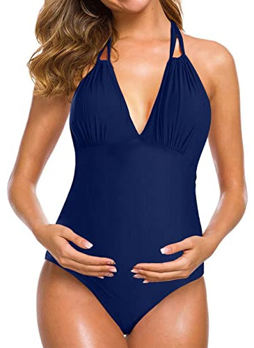 Maillot De Bain Maternité Une Pièces Col en V Halter Maillot De Bain Enceintes Sexy Chic Pas Cher Monokini Grossesse Grande Taille Plage Océan Piscine Natation Sport