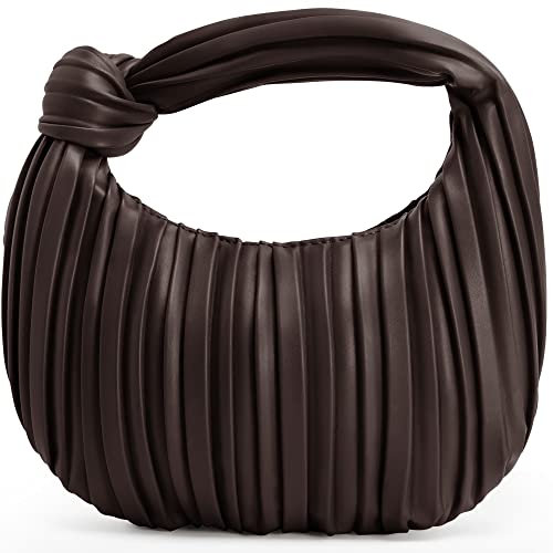 NIUEIMEE ZHOU Kleine geknotete Handtaschen für Damen, weiches PU-Leder, Umhängetasche, Knödeltasche, Clutch, Geldbörse, gerüschte Tasche, Kaffee, Elegant