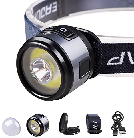 Lixada Superhelle LED-Stirnlampe, wiederaufladbare Taschenlampe, Arbeitslicht mit Hutclip und Magnet für Camping, Wandern, Radfahren, Laufen, Angeln