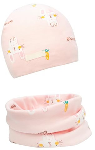 FORUHOO Mädchen Mütze Set mit Schal Kinder Beanie für Herbst Winter Baumwolle 2er (Hase,49-53)