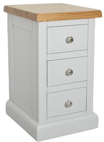 GROF urniture Tusk - Mesita de Noche Mueble Auxiliar Mesa Pequeña con 3 Cajones, Color Gris, Mesita de Noche Amazon Pintada de Madera Real, Delgada